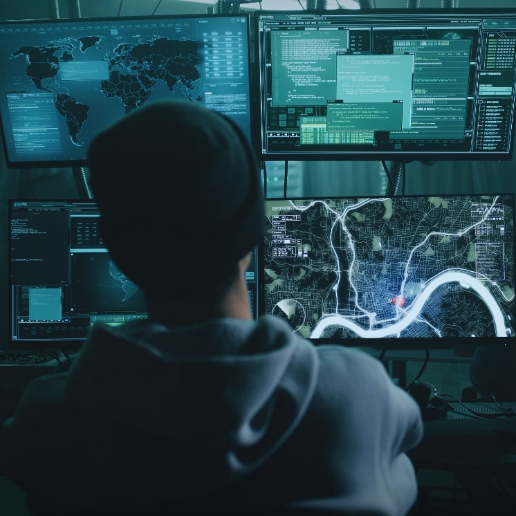 boy working four screen