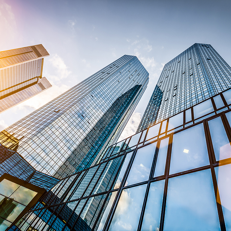 Bottom View of Modern Skyscrapers in Business District